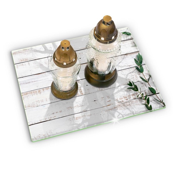 Glasunterlage für Grabkerzen Alte Bretter und Blätter