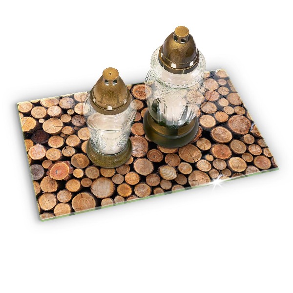 Glasunterlage für Grabkerzen Baumstämme