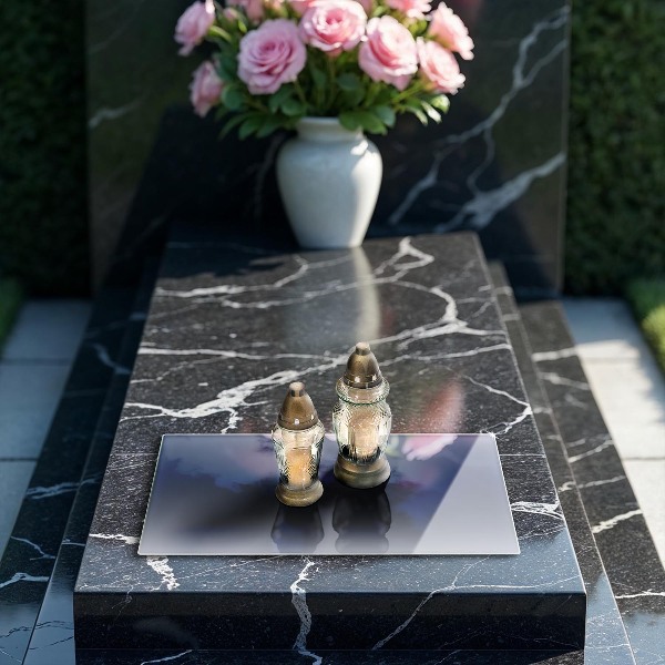 Glasunterlage für Grabkerzen Blaue Farbe