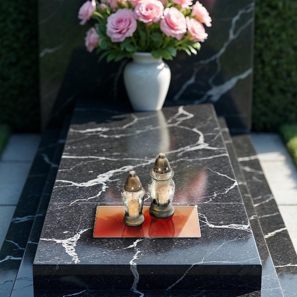 Glasunterlage für Grabkerzen Orange Farbe