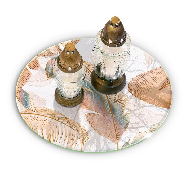 Grabkerzen Unterlage Boho-Federn und Blätter