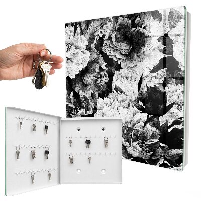 Schlüsselkasten mit Motiv schwarz-weiße Blüten