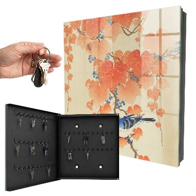 Schlüsselbox für die Wand mit Motiv Vogel und Blätter
