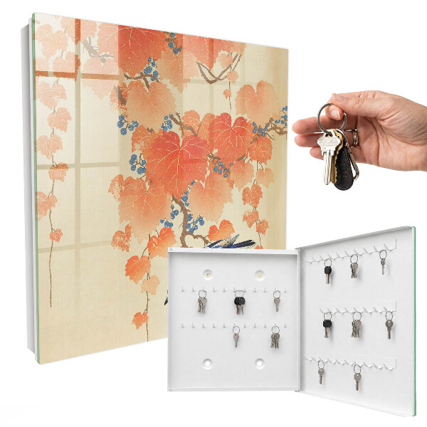 Schlüsselbox für die Wand mit Motiv Vogel und Blätter