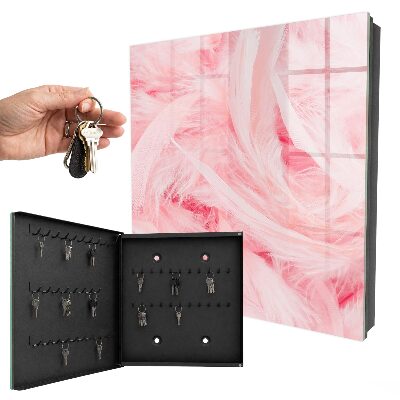 Schlüsselbox für die Wand mit Motiv rosa Federn