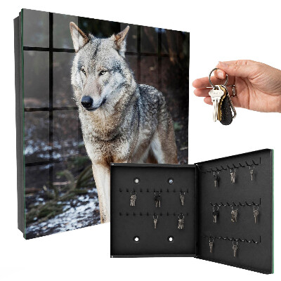 Schlüsselkasten mit Motiv Wolf im Wald