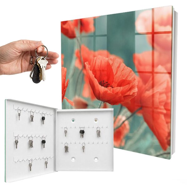 Schlüsselkasten mit Motiv rote Mohnblumen