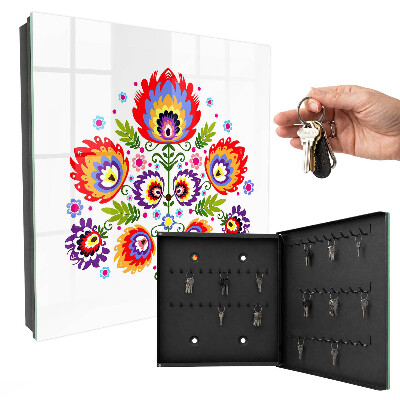Schlüsselbox für die Wand mit Volksblumen Motiv