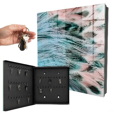 Schlüsselbox für die Wand mit Motiv pastellfarbene Federn