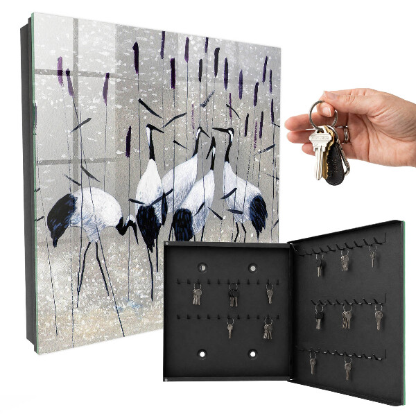 Schlüsselbox für die Wand mit Motiv Kraniche und Schilf