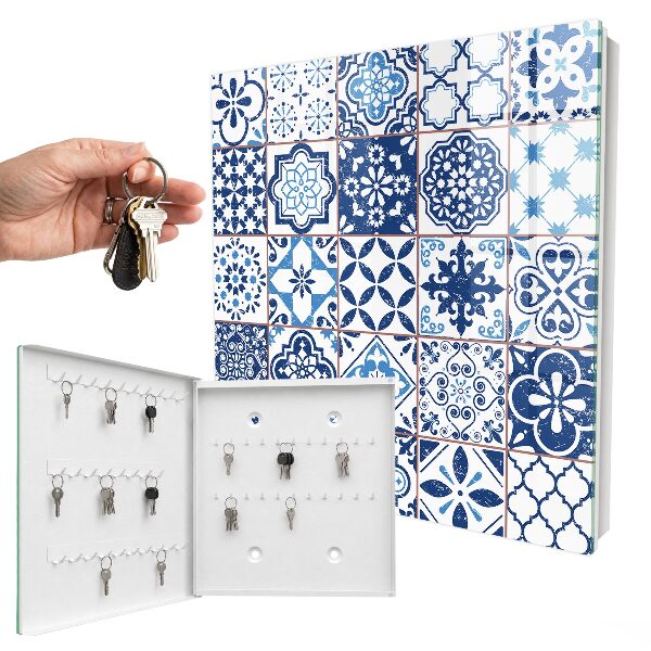 Schlüsselbox mit blauem Fliesendesign