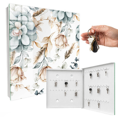 Schlüsselbox mit Aquarellblumen-Motiv