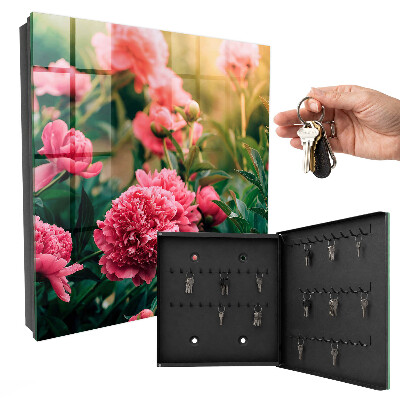 Schlüsselbox zur Wandmontage mit Motiv Rosa Pfingstrosen