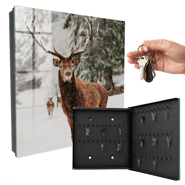 Schlüsselbox für die Wand mit Winterhirsch Motiv