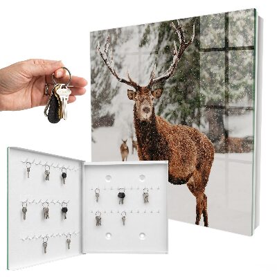 Schlüsselbox für die Wand mit Winterhirsch Motiv