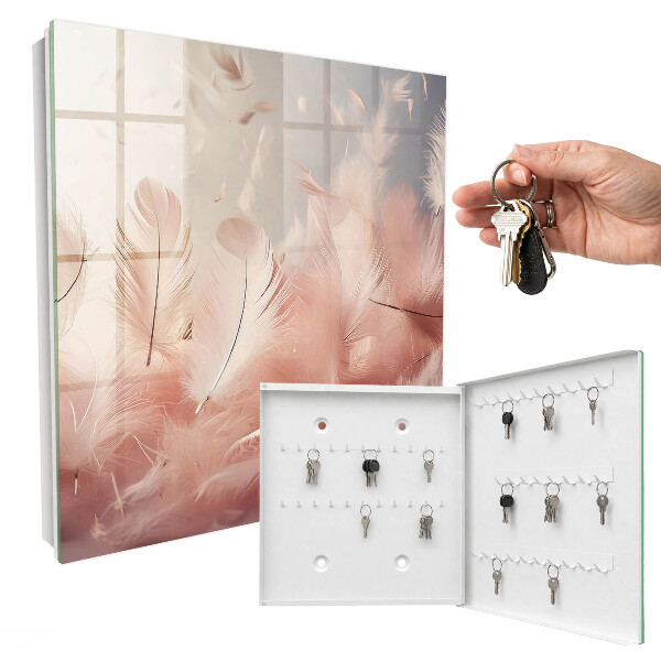 Schlüsselbox für die Wand mit Motiv pastellfarbene Federn