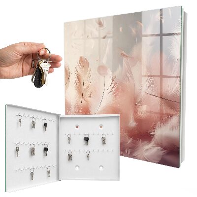 Schlüsselbox für die Wand mit Motiv pastellfarbene Federn