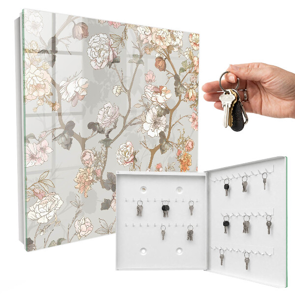 Schlüsselbox für die Wand mit Blütenzweige-Motiv