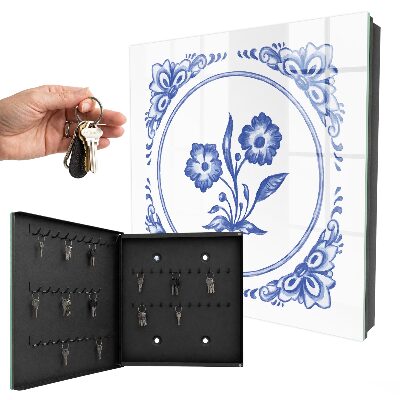 Schlüsselbox für die Wand mit blauem Blumenmotiv