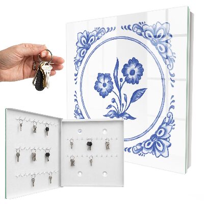 Schlüsselbox für die Wand mit blauem Blumenmotiv