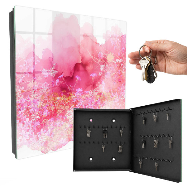 Schlüsselbox zur Wandmontage mit Motiv Blumenlandschaft