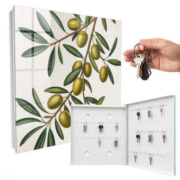 Schlüsselbox zur Wandmontage mit Motiv Oliven am Zweig