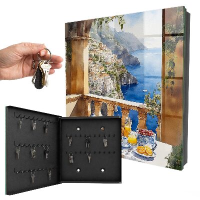 Schlüsselbox für die Wand mit Motiv Frühstück auf der Terrasse