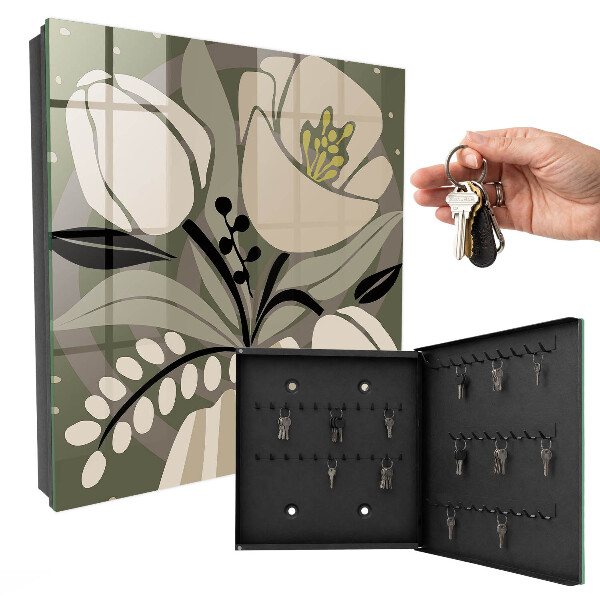 Schlüsselbox für die Wand im Design beige Blüten