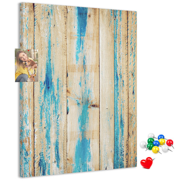 Bedruckte Korkplatte mit Motiv alter Holzvertäfelung in Blau