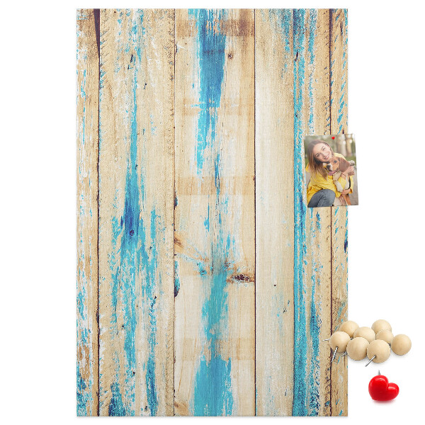 Bedruckte Korkplatte mit Motiv alter Holzvertäfelung in Blau