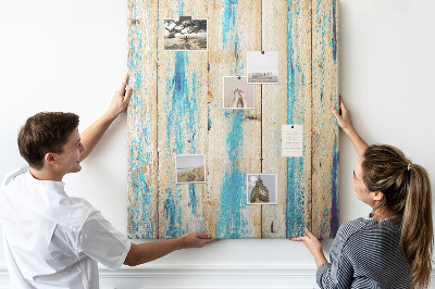 Bedruckte Korkplatte mit Motiv alter Holzvertäfelung in Blau