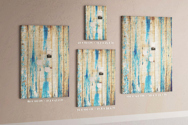 Bedruckte Korkplatte mit Motiv alter Holzvertäfelung in Blau