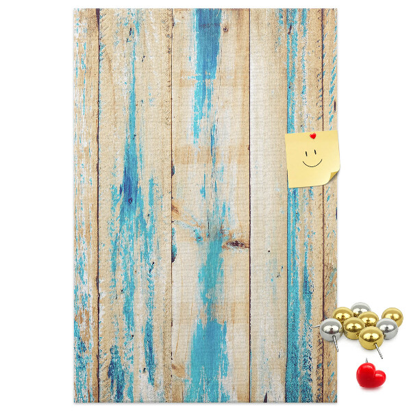Bedruckte Korkplatte mit Motiv alter Holzvertäfelung in Blau