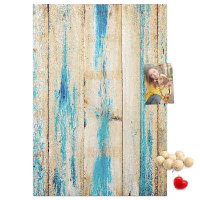 Bedruckte Korkplatte mit Motiv alter Holzvertäfelung in Blau