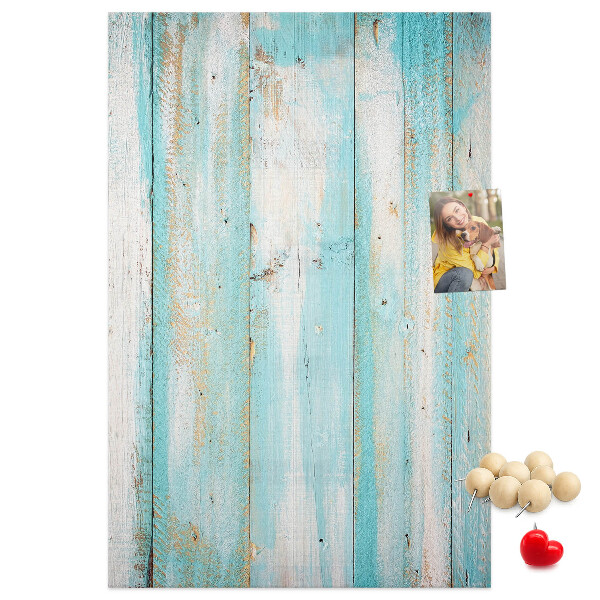 Pinnwand mit Holzstruktur in Blautönen