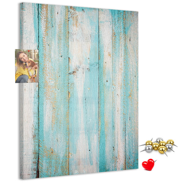 Pinnwand mit Holzstruktur in Blautönen