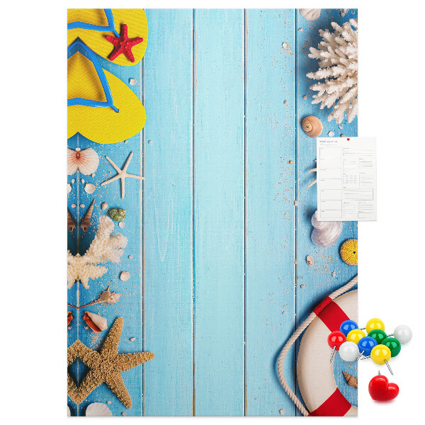 Bedruckte Korkplatte mit Motiv Sommerstrand mit Muscheln und Sand