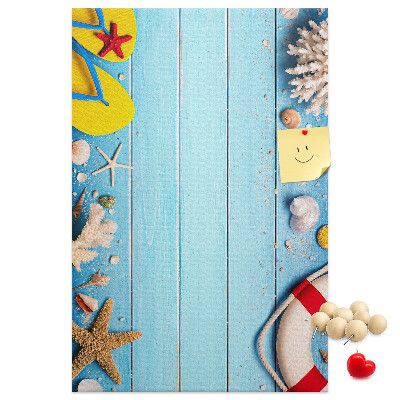 Bedruckte Korkplatte mit Motiv Sommerstrand mit Muscheln und Sand