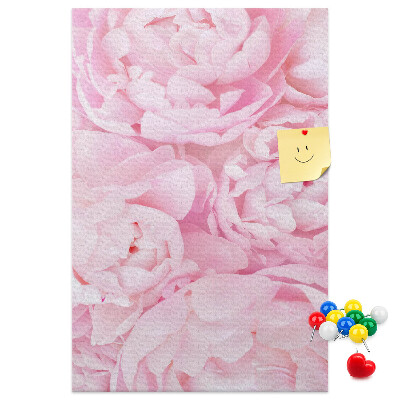 Kork-Pinnwand mit Motiv von zarten rosa Pfingstrosen in voller Blüte
