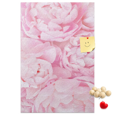 Kork-Pinnwand mit Motiv von zarten rosa Pfingstrosen in voller Blüte