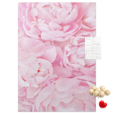 Kork-Pinnwand mit Motiv von zarten rosa Pfingstrosen in voller Blüte