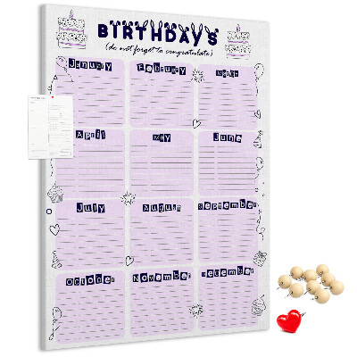Kork-Pinnwand mit Geburtstagskalender und bunten Luftballons