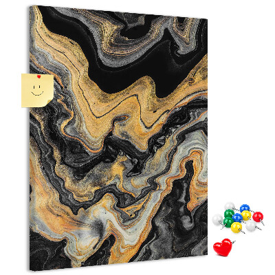 Pinnwand mit abstraktem Marmorwellen-Design in Gold und Schwarz