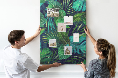 Kork-Pinnwand mit Motiv tropische Blätter auf dunklem Hintergrund