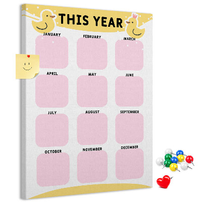 Pinnwand mit fröhlichem Vogelmotiv als Kalender