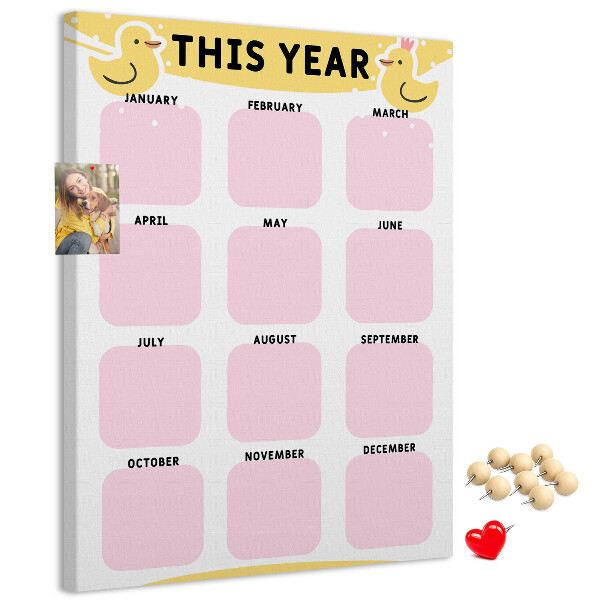 Pinnwand mit fröhlichem Vogelmotiv als Kalender