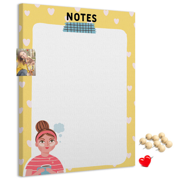 Kork-Pinnwand Notizbuch mit Herzen und einer Tasse