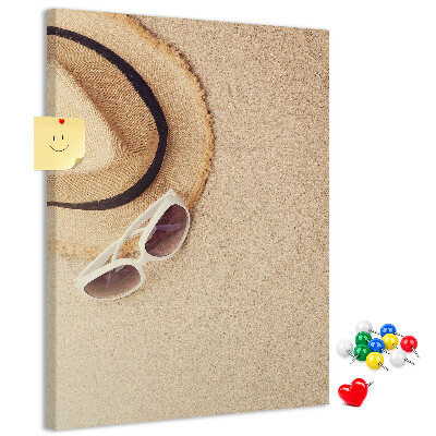 Bedruckte Korkplatte mit sommerlichem Strandmotiv im Sand