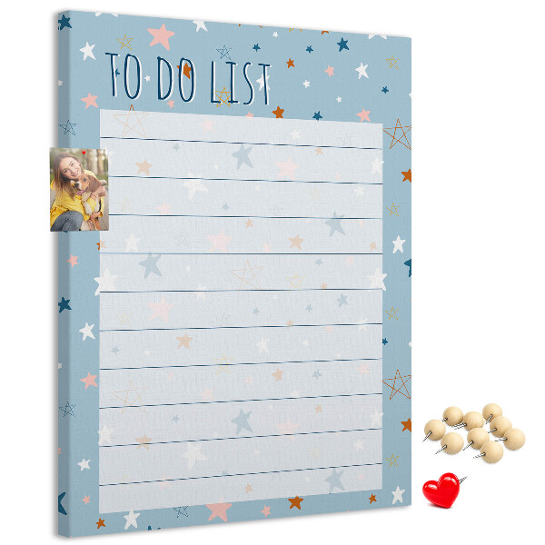 Bedruckte Korkplatte mit Sternenmotiv für To-Do-Listen