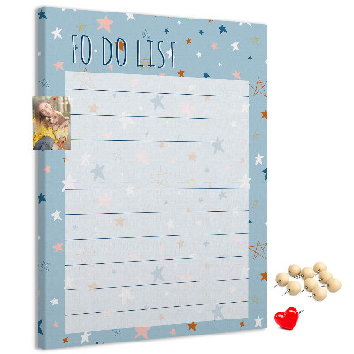 Bedruckte Korkplatte mit Sternenmotiv für To-Do-Listen